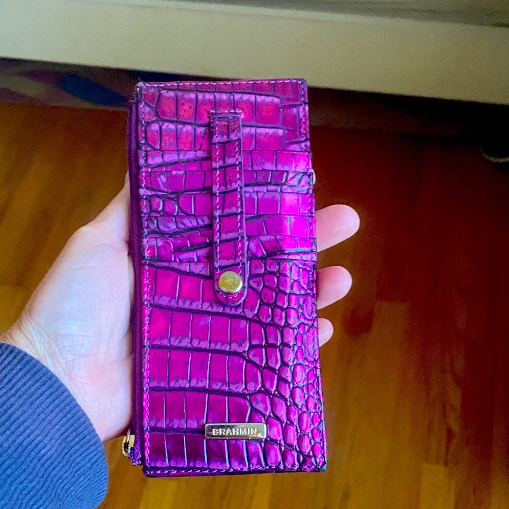 Brahmin Fuchsia Croc-Embossed Wallet